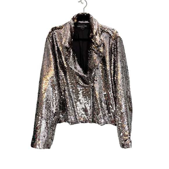 Donna Salyers' Fabulous Furs Jackets & Blazers - DONNA SALYERS Fabulous Furs Party Jacket Womens Plus 3X Zip Gold Sequins Silver